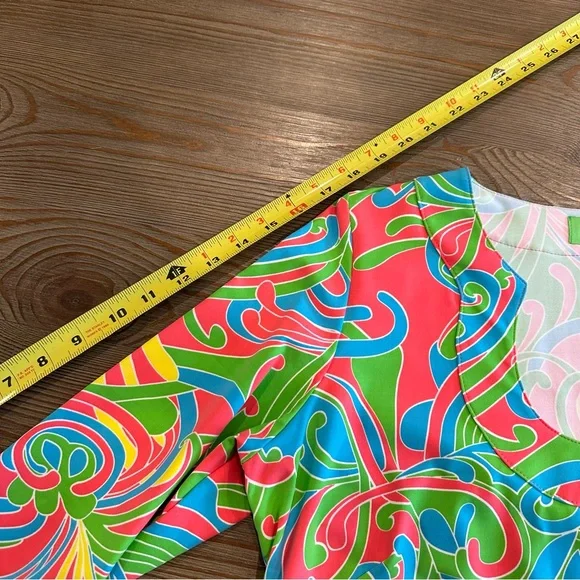 KATHERINE WAY BOLD MOD LONG SLEEVE SUMMER DRESS BOLD COLORFUL PRINT 1960s 1970s - Picture 13 of 13